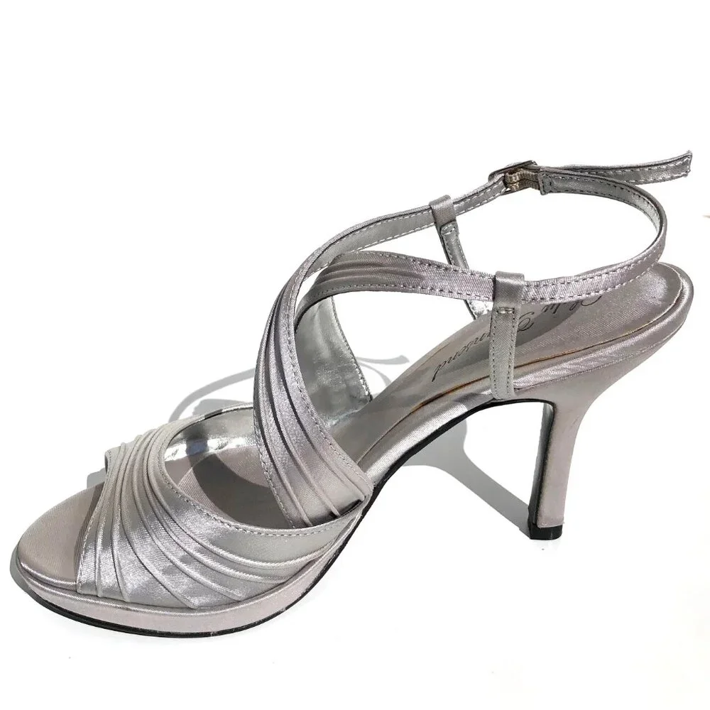 Lulu Townsend Romeo heels women size 6.5 strappy silver party evening wedding